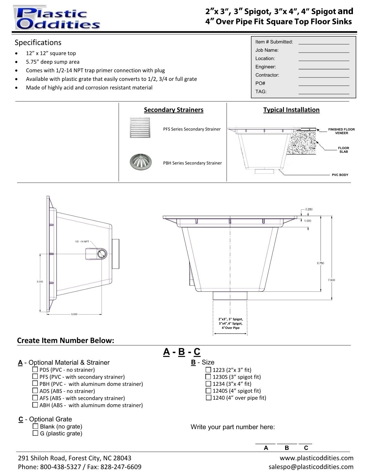 12" Square Top Floor Sink