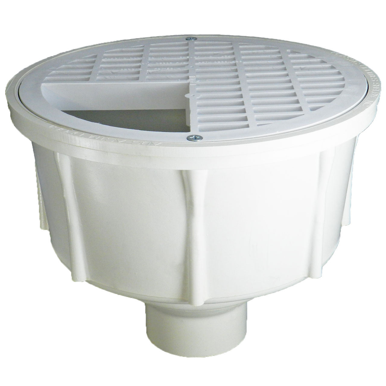 Deep Sump Round Floor Drain - PVC 2" Over Pipe Fit with Aluminum Dome Strainer and Three Quarter Grate